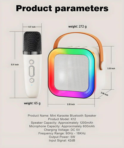 Off-White Mini Karaoke Machine with 2 Wireless Microphones: Portable Bluetooth Speaker for Kids & Adults, Ideal Gift for All Occasions - Image 8