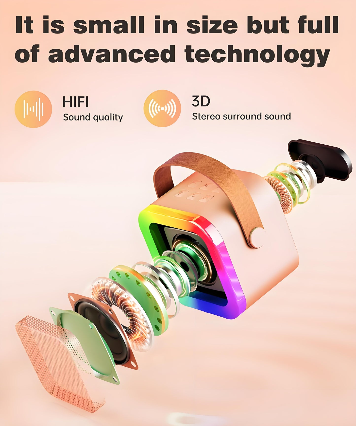 Pink Mini Karaoke Machine with 2 Wireless Microphones: Portable Bluetooth Speaker for Kids & Adults, Ideal Gift for All Occasions - Image 2