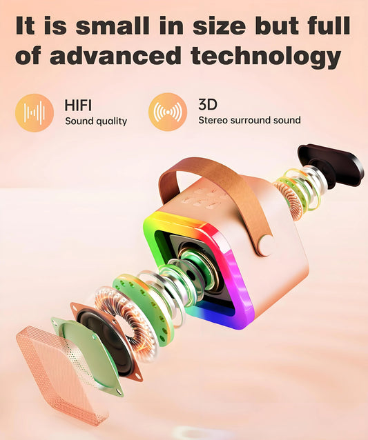 Pink Mini Karaoke Machine with 2 Wireless Microphones: Portable Bluetooth Speaker for Kids & Adults, Ideal Gift for All Occasions - Image 2