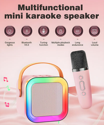 Pink Mini Karaoke Machine with 2 Wireless Microphones: Portable Bluetooth Speaker for Kids & Adults, Ideal Gift for All Occasions - Image 3