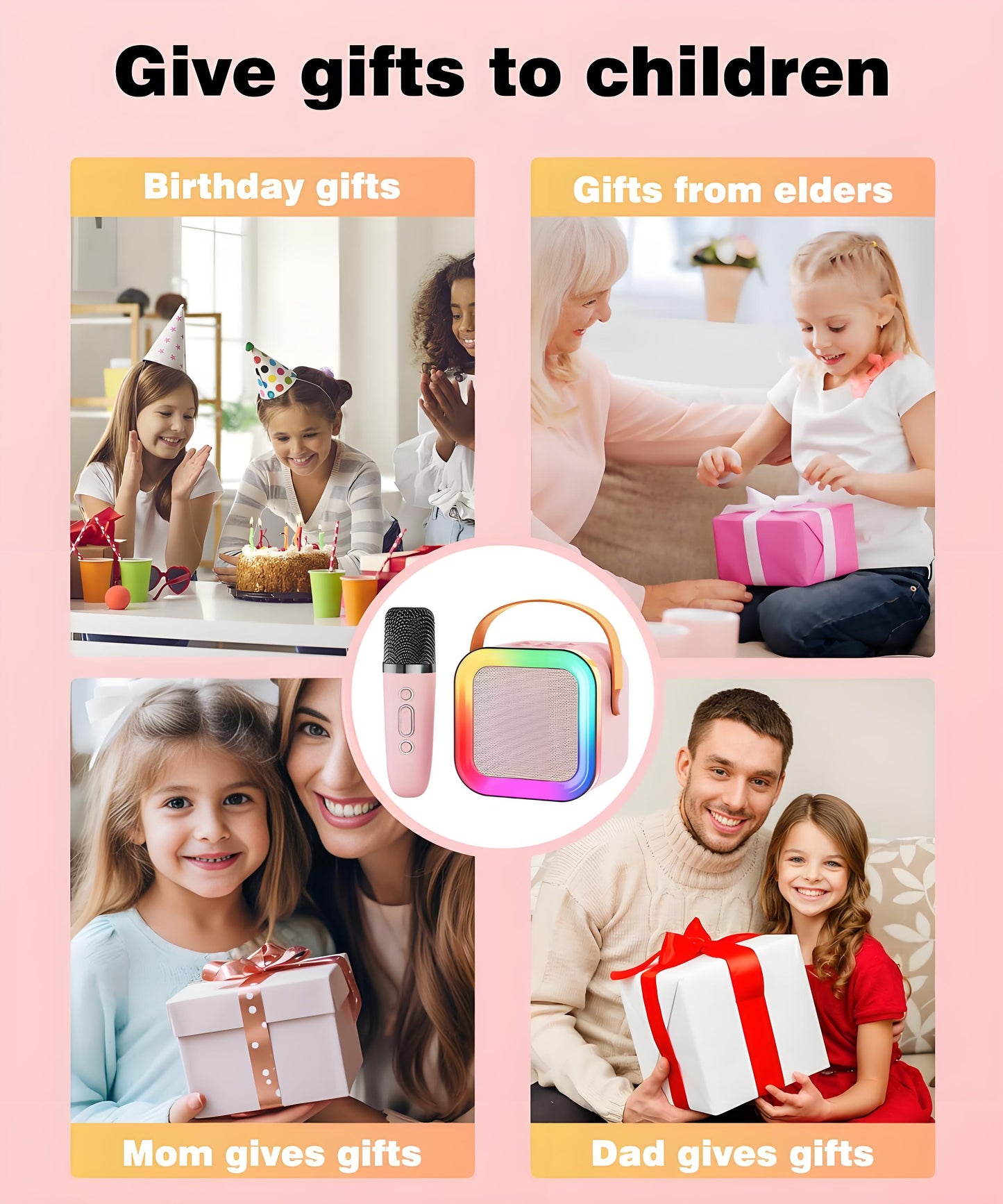 Pink Mini Karaoke Machine with 2 Wireless Microphones: Portable Bluetooth Speaker for Kids & Adults, Ideal Gift for All Occasions - Image 7