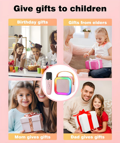 Pink Mini Karaoke Machine with 2 Wireless Microphones: Portable Bluetooth Speaker for Kids & Adults, Ideal Gift for All Occasions - Image 7