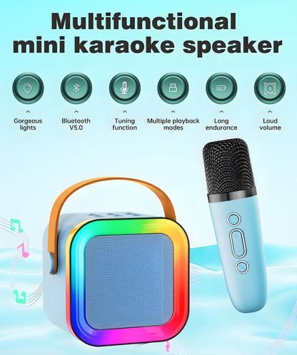 Black Mini Karaoke Machine with 2 Wireless Microphones: Portable Bluetooth Speaker for Kids & Adults, Ideal Gift for All Occasions - Image 3