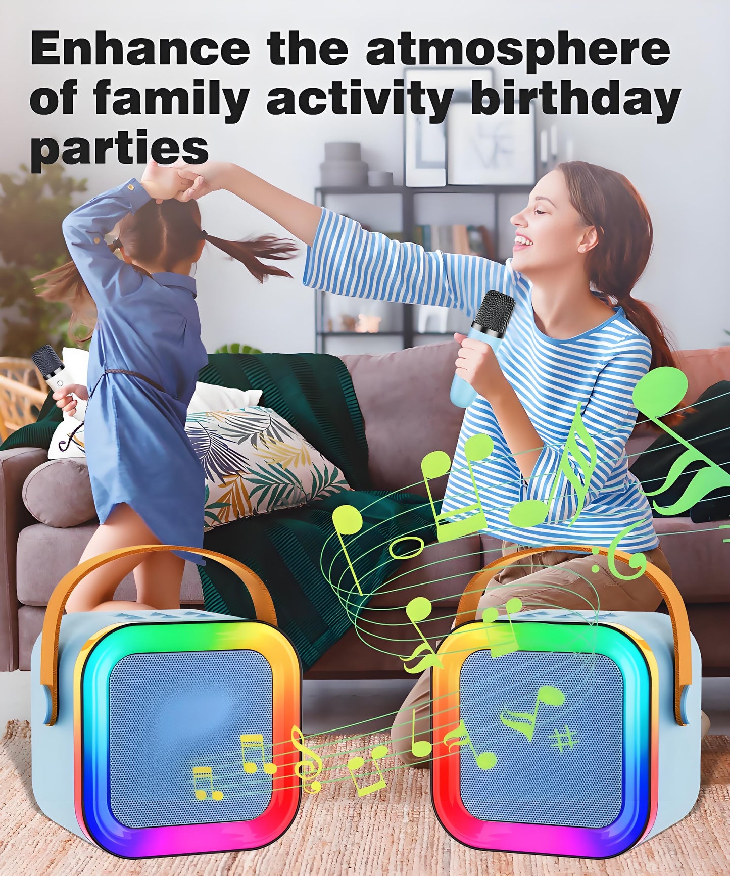 Black Mini Karaoke Machine with 2 Wireless Microphones: Portable Bluetooth Speaker for Kids & Adults, Ideal Gift for All Occasions - Image 6