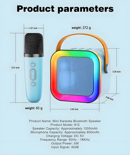 Black Mini Karaoke Machine with 2 Wireless Microphones: Portable Bluetooth Speaker for Kids & Adults, Ideal Gift for All Occasions - Image 8