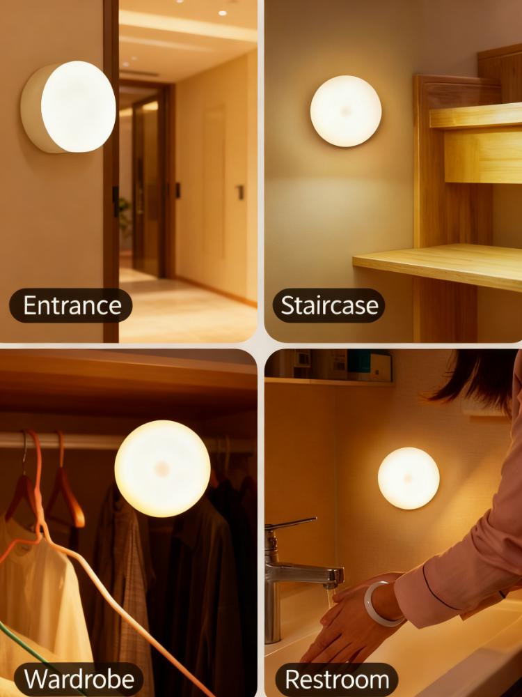 Motion Sensor LED Night Light, 86mm Diameter Smart Induction Lamp with USB Charging & Magnetic Mount, Long-Lasting Battery - Image 5