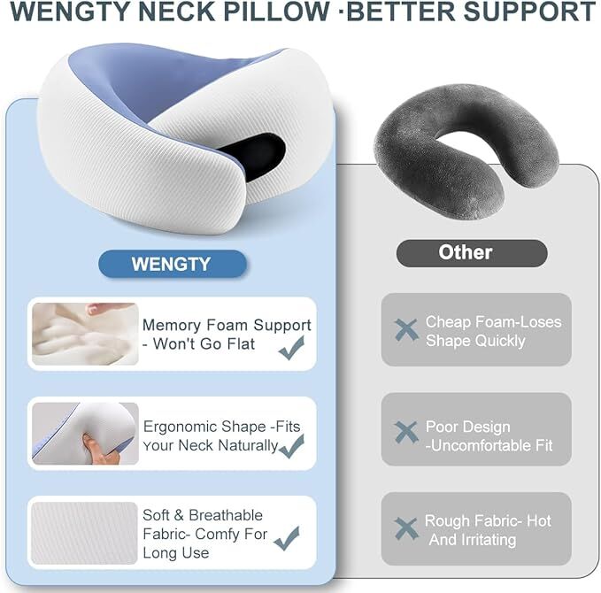 Travel Pillows for Airplanes,Memory Foam Neck Pillow for Traveling,Smooth & Cooling Fabric Plane Pillow for Long Flight,Ideal for Travels,Airplanes,Offices,Cars (Gray, Standard-Broad Fit) - Image 3