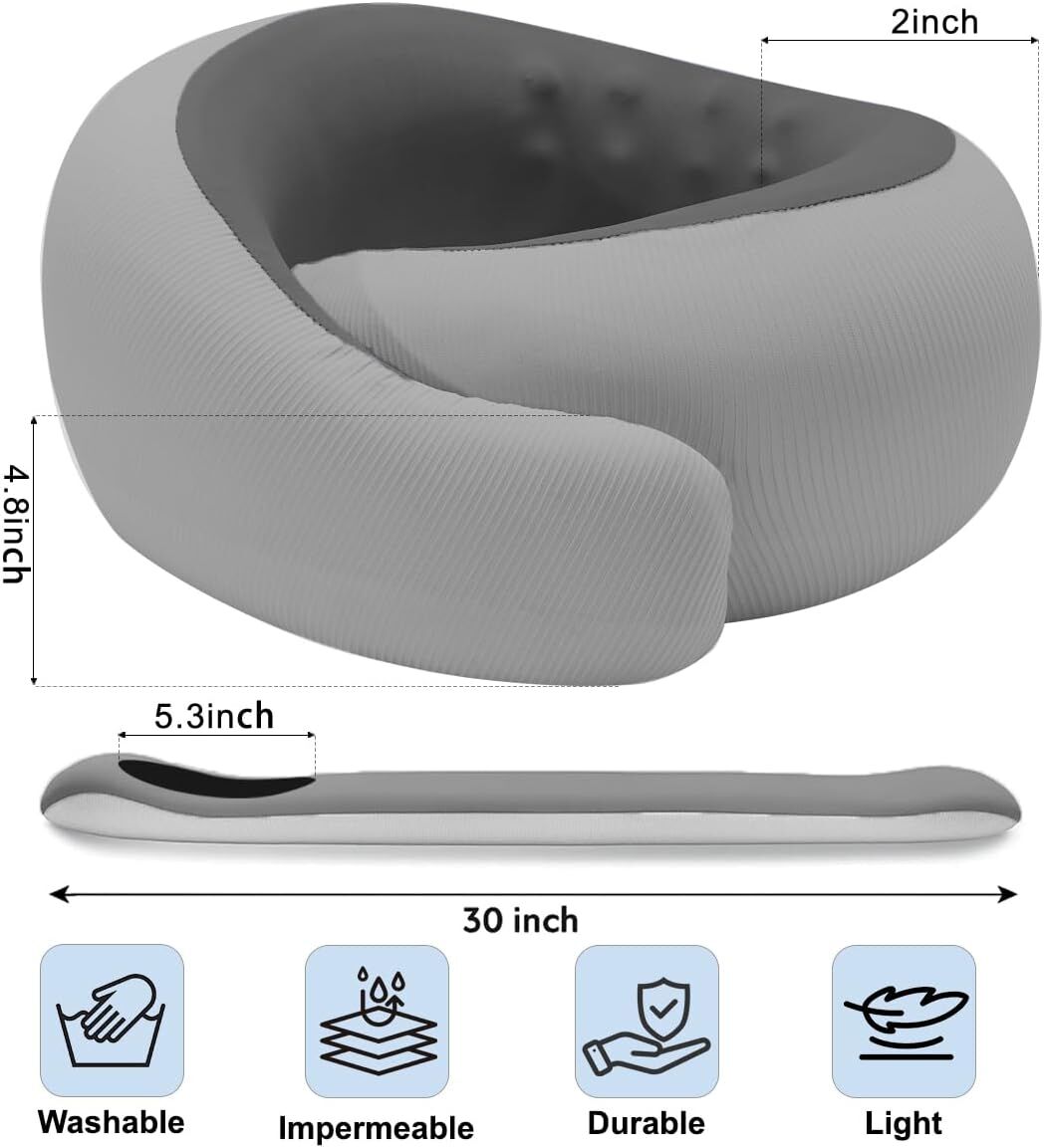 Travel Pillows for Airplanes,Memory Foam Neck Pillow for Traveling,Smooth & Cooling Fabric Plane Pillow for Long Flight,Ideal for Travels,Airplanes,Offices,Cars (Gray, Standard-Broad Fit) - Image 2