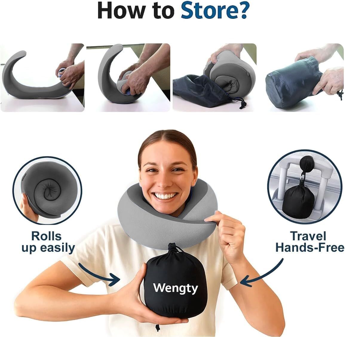 Travel Pillows for Airplanes,Memory Foam Neck Pillow for Traveling,Smooth & Cooling Fabric Plane Pillow for Long Flight,Ideal for Travels,Airplanes,Offices,Cars (Gray, Standard-Broad Fit) - Image 5