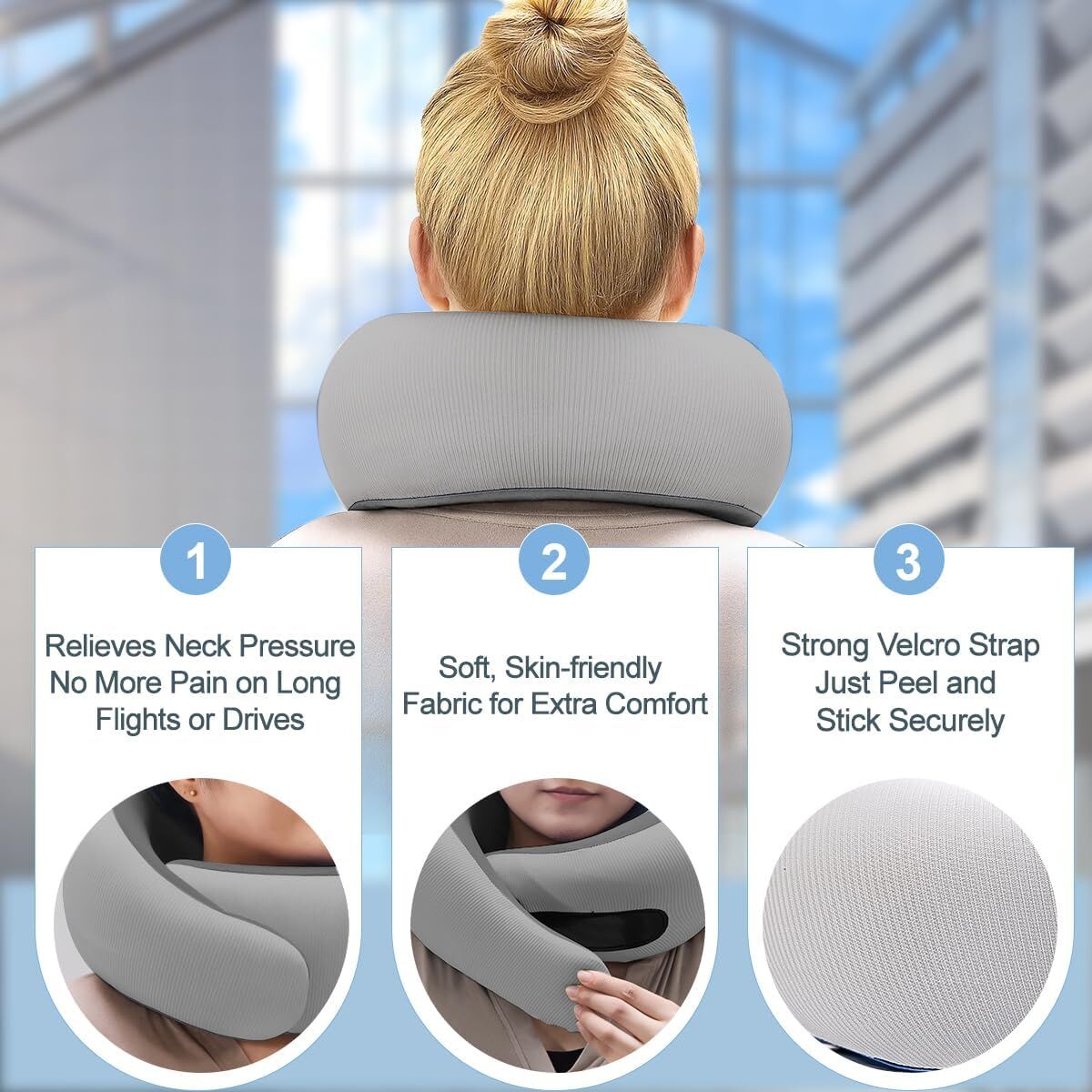 Travel Pillows for Airplanes,Memory Foam Neck Pillow for Traveling,Smooth & Cooling Fabric Plane Pillow for Long Flight,Ideal for Travels,Airplanes,Offices,Cars (Gray, Standard-Broad Fit) - Image 6
