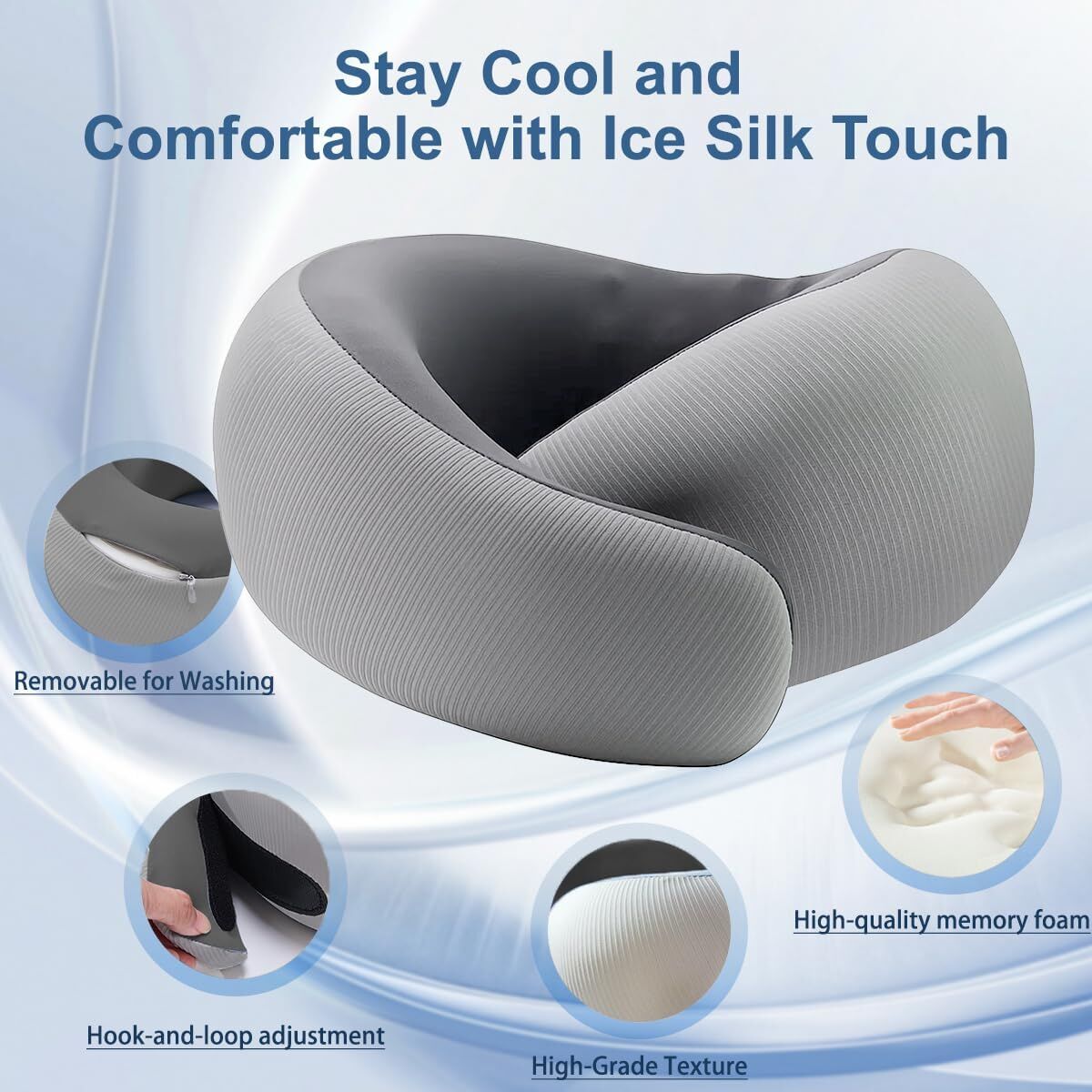 Travel Pillows for Airplanes,Memory Foam Neck Pillow for Traveling,Smooth & Cooling Fabric Plane Pillow for Long Flight,Ideal for Travels,Airplanes,Offices,Cars (Gray, Standard-Broad Fit) - Image 7