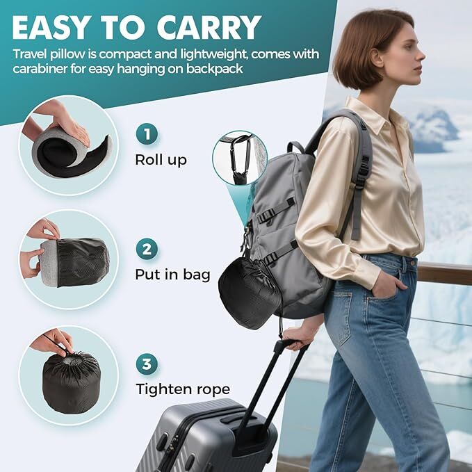 Travel Neck Pillows for Airplanes - 360° Ergonomic Memory Foam Travel Pillow - Relief Neck Pain with Breathable Support for Long Flights, Car, Train & Office Use - Adults & Kids - Image 2