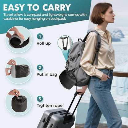 Travel Neck Pillows for Airplanes - 360° Ergonomic Memory Foam Travel Pillow - Relief Neck Pain with Breathable Support for Long Flights, Car, Train & Office Use - Adults & Kids - Image 2