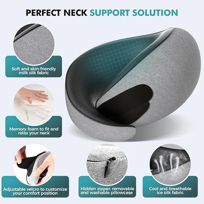 Travel Neck Pillows for Airplanes - 360° Ergonomic Memory Foam Travel Pillow - Relief Neck Pain with Breathable Support for Long Flights, Car, Train & Office Use - Adults & Kids - Image 6