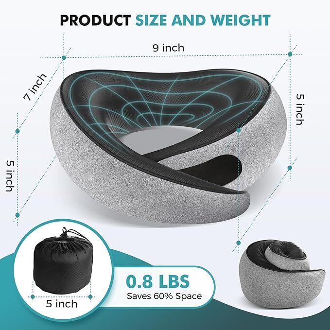 Travel Neck Pillows for Airplanes - 360° Ergonomic Memory Foam Travel Pillow - Relief Neck Pain with Breathable Support for Long Flights, Car, Train & Office Use - Adults & Kids - Image 7