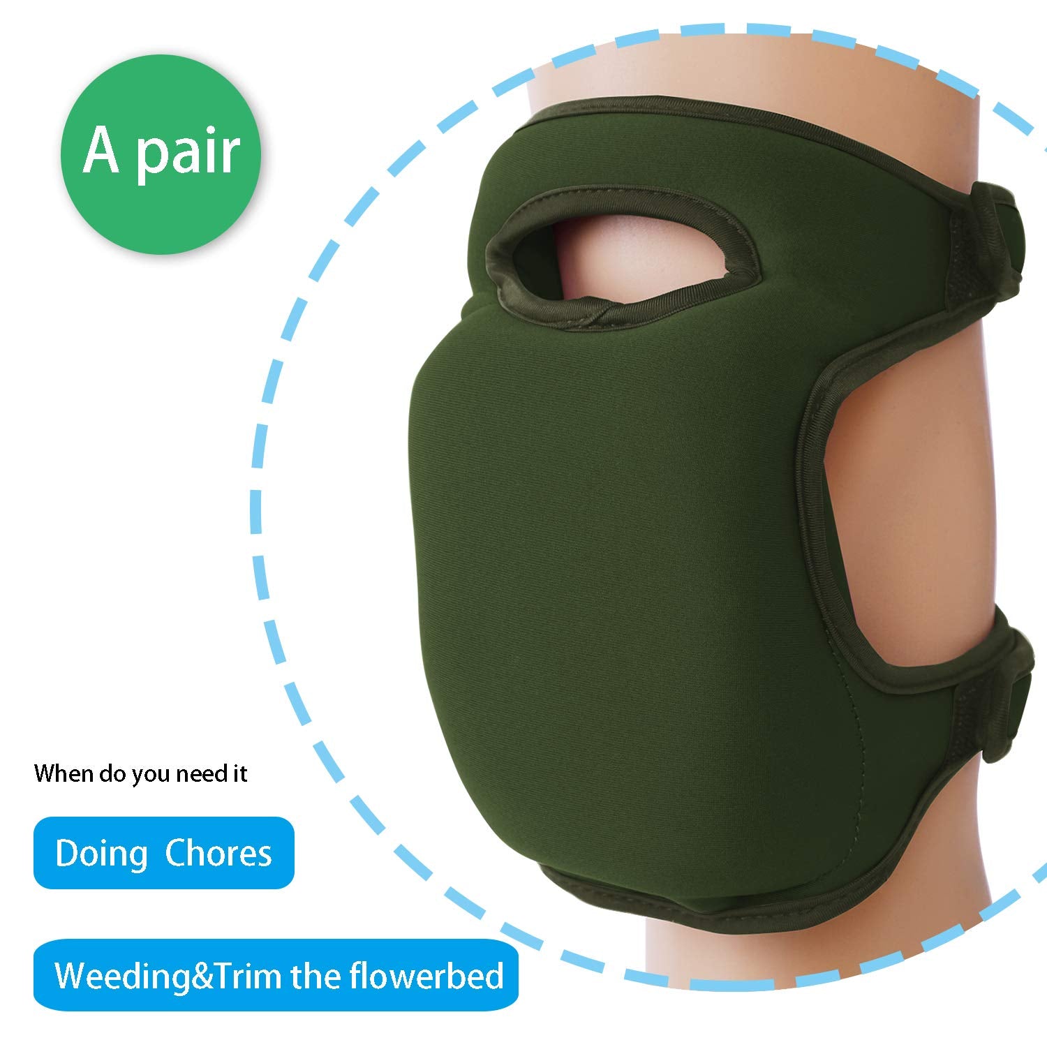 Olive Green Gardening Knee Pads (2-Pack): Ultra-Thick Memory Foam, Adjustable Straps – Ideal for Gardening, Cleaning, Flooring & Work - Image 3