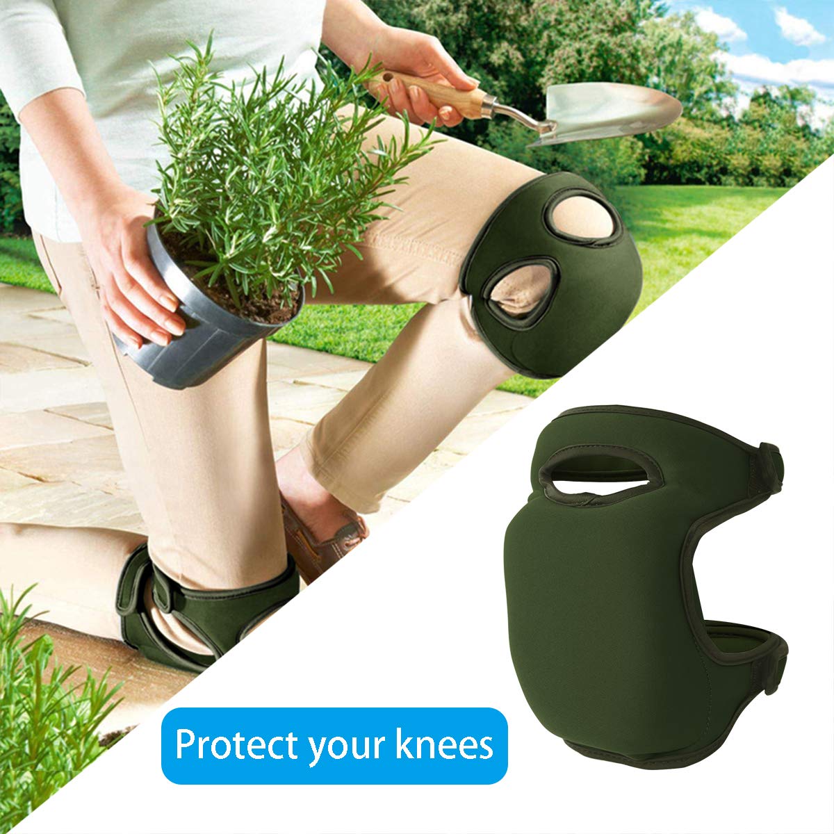 Olive Green Gardening Knee Pads (2-Pack): Ultra-Thick Memory Foam, Adjustable Straps – Ideal for Gardening, Cleaning, Flooring & Work - Image 4