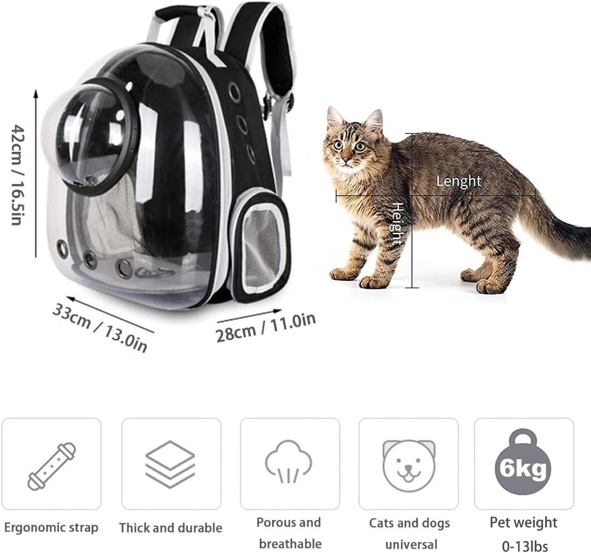 pet products Pet Space Capsule Backpack, Small Medium Cat Puppy Dog Carrier, Transparent Breathable Heat Proof, Pet Carrier for Travel Hiking Walking Camping, Grey - Image 4