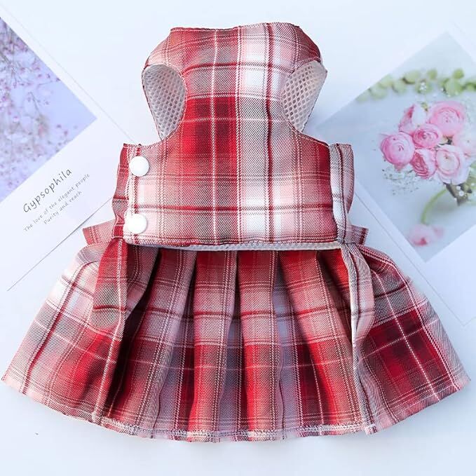 pet products Dog Dress Bowknot Harness Leash Set for Small Dogs Girl Cute Plaid Dog Dress Pearls Bow Tie Spring Summer Princess Clothes Birthday Holiday Doggie Outfits for Puppy Cats Girl Apparel - Image 9