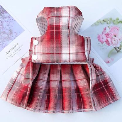 pet products Dog Dress Bowknot Harness Leash Set for Small Dogs Girl Cute Plaid Dog Dress Pearls Bow Tie Spring Summer Princess Clothes Birthday Holiday Doggie Outfits for Puppy Cats Girl Apparel - Image 9