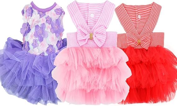 pet products Fall Dog Dresses for Small Dogs Girl 3 Pack Summer Puppy Clothes Outfit Apparel Female Cute Cat Skirt - Image 2