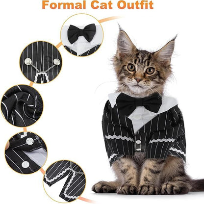 pet products Dog Cat Tuxedo Suit with Bow Tie - Formal Black & White Striped Pet Costume Shirt, Elegant Wedding Outfit Birthday Party Attire for Maltese Dachshund Yorkie Puppies Shih Tzu Small Medium Dogs and cats - Image 6