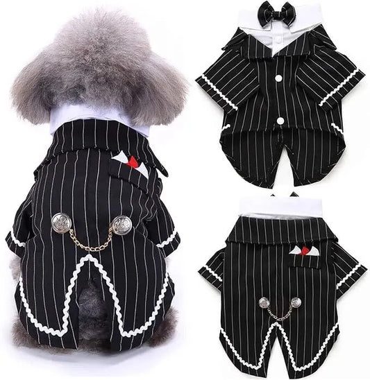 pet products Dog Cat Tuxedo Suit with Bow Tie - Formal Black & White Striped Pet Costume Shirt, Elegant Wedding Outfit Birthday Party Attire for Maltese Dachshund Yorkie Puppies Shih Tzu Small Medium Dogs and cats - Image 4