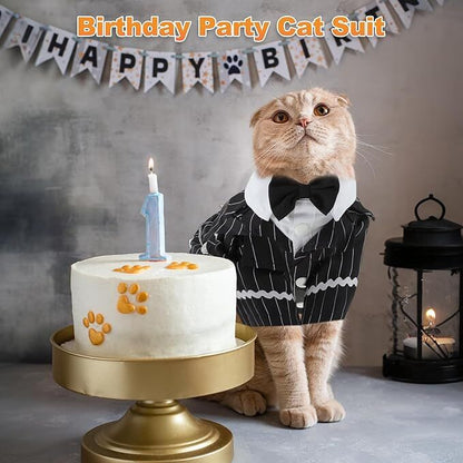 pet products Dog Cat Tuxedo Suit with Bow Tie - Formal Black & White Striped Pet Costume Shirt, Elegant Wedding Outfit Birthday Party Attire for Maltese Dachshund Yorkie Puppies Shih Tzu Small Medium Dogs and cats - Image 2