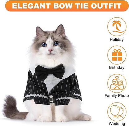 pet products Dog Cat Tuxedo Suit with Bow Tie - Formal Black & White Striped Pet Costume Shirt, Elegant Wedding Outfit Birthday Party Attire for Maltese Dachshund Yorkie Puppies Shih Tzu Small Medium Dogs and cats - Image 5
