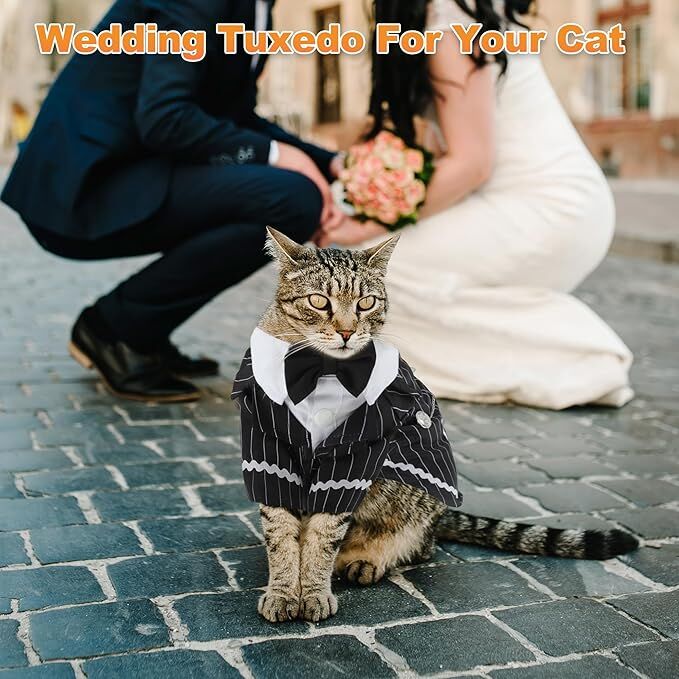 pet products Dog Cat Tuxedo Suit with Bow Tie - Formal Black & White Striped Pet Costume Shirt, Elegant Wedding Outfit Birthday Party Attire for Maltese Dachshund Yorkie Puppies Shih Tzu Small Medium Dogs and cats - Image 7