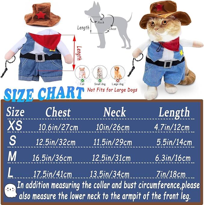 pet products Small Dog Cowboy Costume with Hat 2pcs Funny Halloween Chucky Costumes Cool West Cowboy Uniform Puppy Denim Overalls Western Cosplay Sheriff Outfits Cat Apparel - Image 5