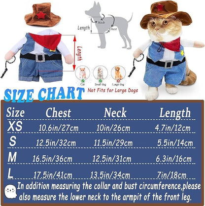 pet products Small Dog Cowboy Costume with Hat 2pcs Funny Halloween Chucky Costumes Cool West Cowboy Uniform Puppy Denim Overalls Western Cosplay Sheriff Outfits Cat Apparel - Image 5
