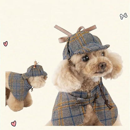 Pet products Dog Costume-Cute Detective Pet Clothes Set Halloween Cosplay Party Outfit Winter Fashion Cape Cloak Hat for Small Medium Dog & Cat Kitten - Image 3