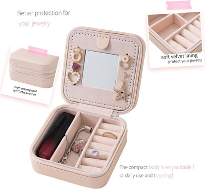 Pink Travel Jewelry Box with Mirror: Compact, Organised Storage for Rings, Necklaces & Earrings, Ideal for Aussies - Image 3