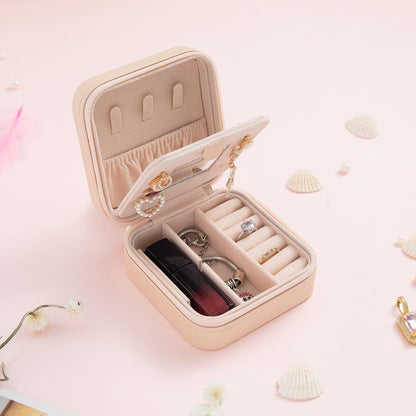 Pink Travel Jewelry Box with Mirror: Compact, Organised Storage for Rings, Necklaces & Earrings, Ideal for Aussies - Image 5