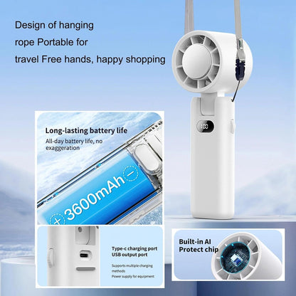 Portable Handheld Turbo Fan with Cooling Tech, Digital Display, 100-Speed Control, Rechargeable 4-in-1 Personal Fan for Travel, Outdoor, Office (White) - Image 3