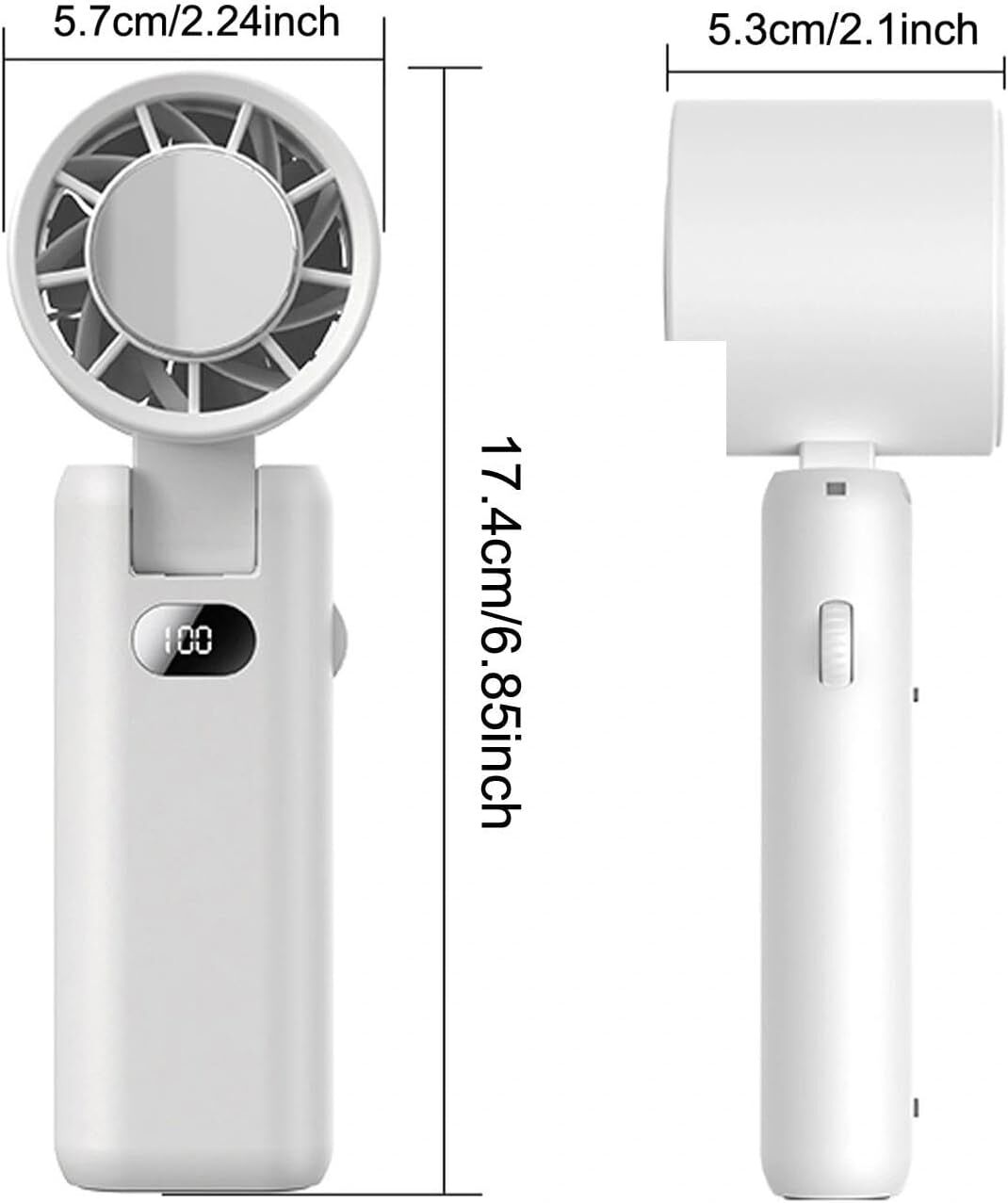 Portable Handheld Turbo Fan with Cooling Tech, Digital Display, 100-Speed Control, Rechargeable 4-in-1 Personal Fan for Travel, Outdoor, Office (White) - Image 4