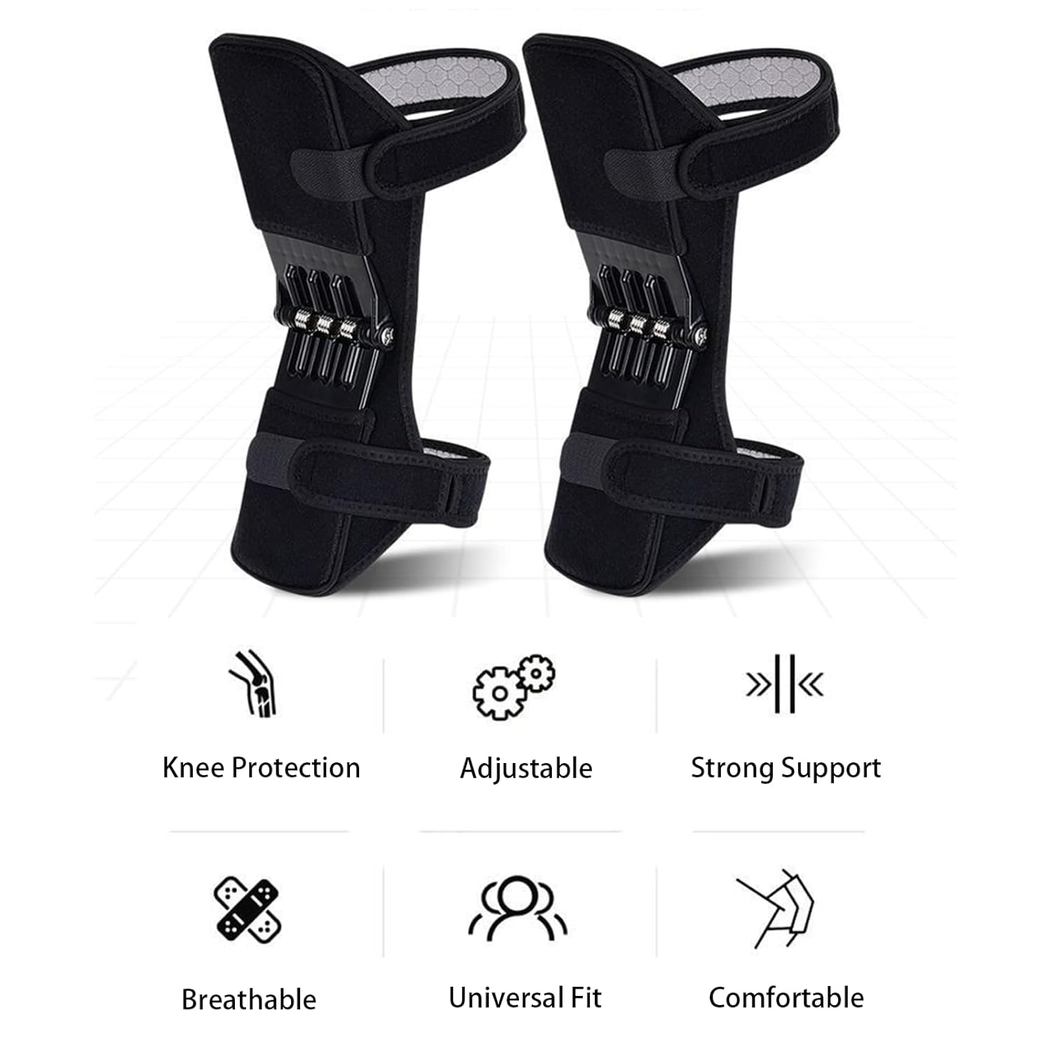 Power Knee Braces (2 Pack): 4-Spring Joint Support, Adjustable Stabilizer for Pain Relief, Sports & Daily Use - Image 2