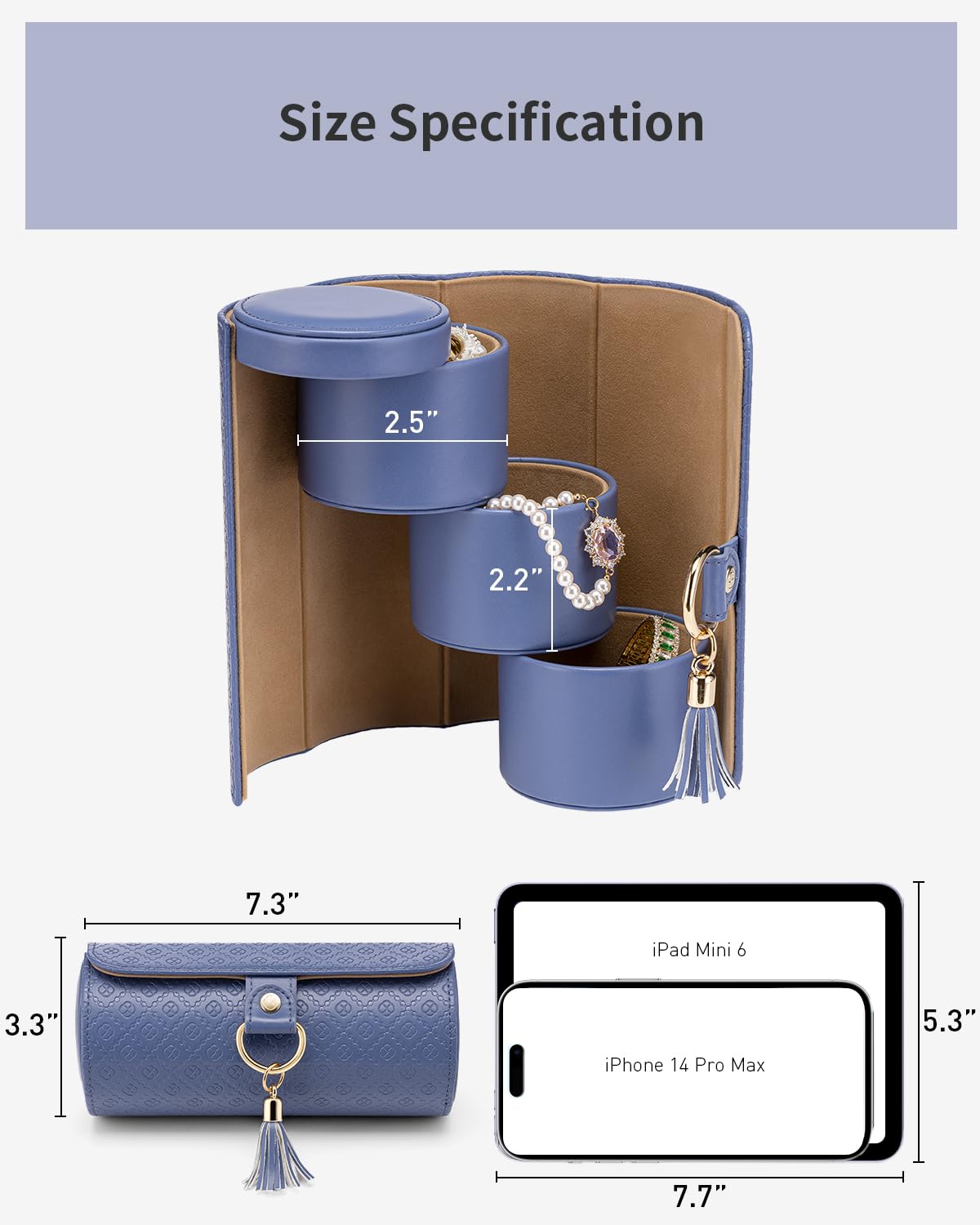 Purple Travel Jewelry Case: 3-Layer PU Cylinder Organizer for Necklaces, Earrings, Gifts for Travelers & Jewelry Lovers - Image 4