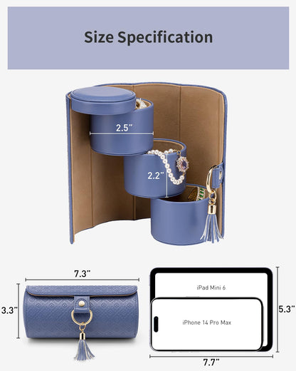Purple Travel Jewelry Case: 3-Layer PU Cylinder Organizer for Necklaces, Earrings, Gifts for Travelers & Jewelry Lovers - Image 4