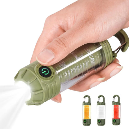 Rechargeable LED Camping Lantern Flashlight: 6 Modes, USB-C, Portable for Hiking, Emergency, Night Walking & Outdoor Adventures（green）