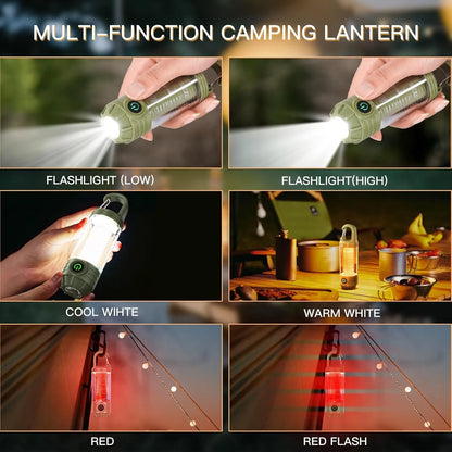 Rechargeable LED Camping Lantern Flashlight: 6 Modes, USB-C, Portable for Hiking, Emergency, Night Walking & Outdoor Adventures（green） - Image 2