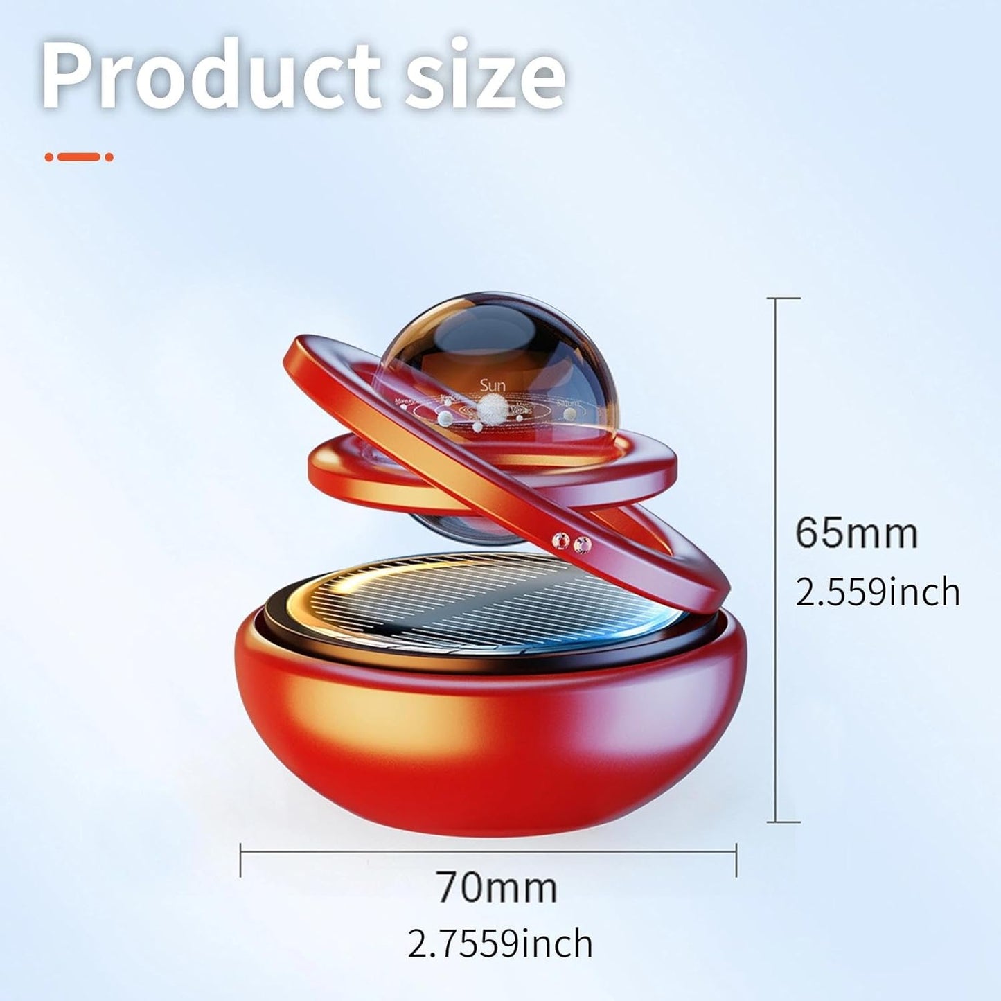 Red Solar-Powered Rotating Car Air Freshener: Space-Themed Dashboard Decor with Ocean Scent & 16 Cologne Pads - Image 2