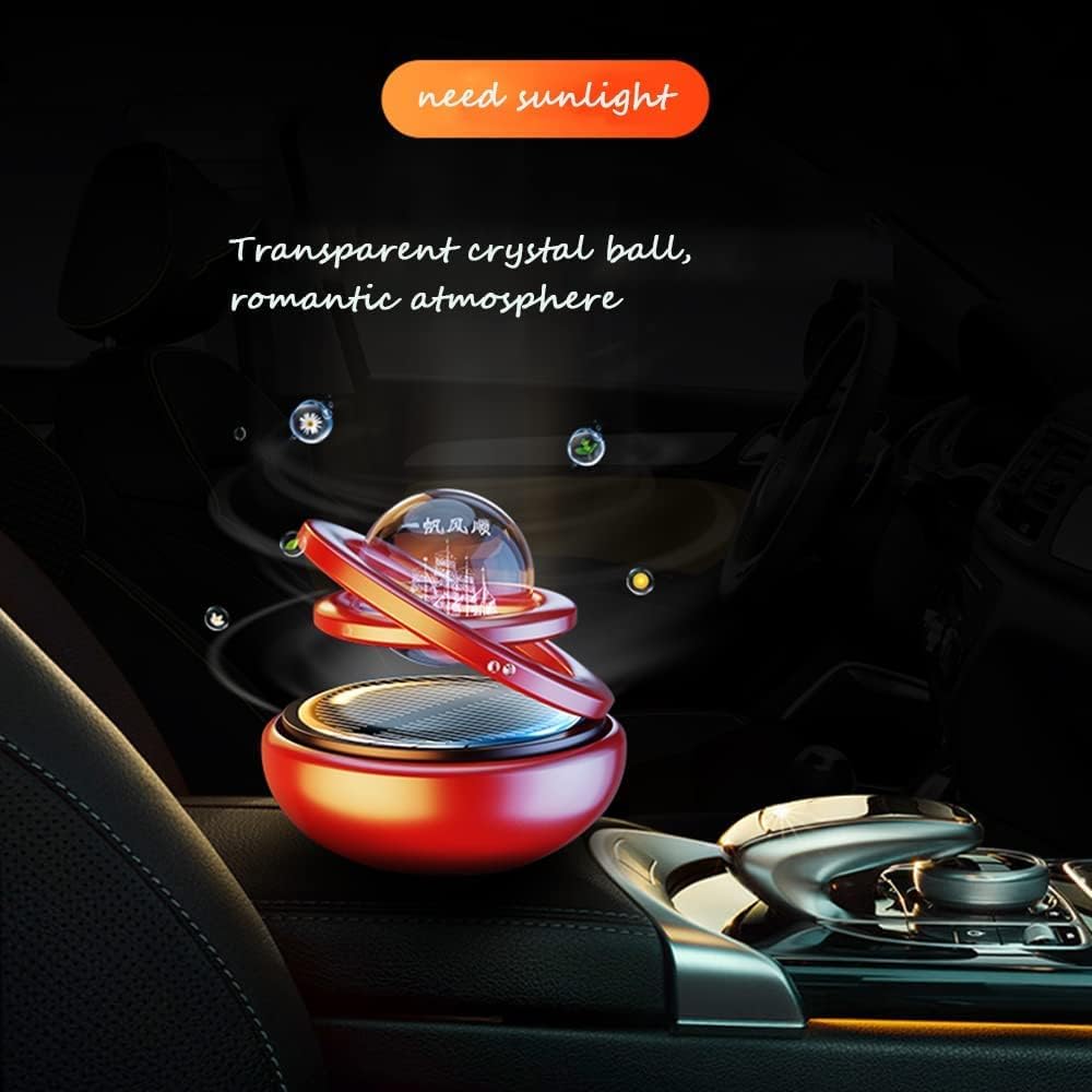 Red Solar-Powered Rotating Car Air Freshener: Space-Themed Dashboard Decor with Ocean Scent & 16 Cologne Pads - Image 3