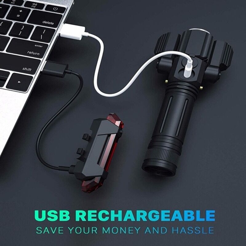 Rotatable Aluminium Alloy Bike Flashlight: USB Rechargeable, 500m Range, 170g with Mount, Perfect for Aussie Night Riders - Image 6