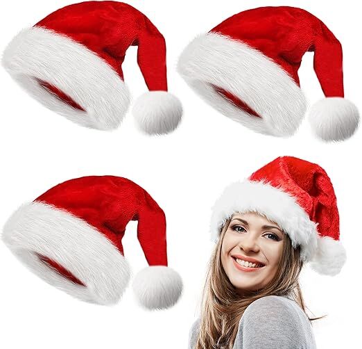 10Pack Christmas Santa Hats for Adults - Extra Thicken Velvet Santa Claus Hats for Women Men Fluffy Plush Xmas Hats Christmas Party Supplies New Year's Eve Party Hats for Adults Teenagers - Image 8