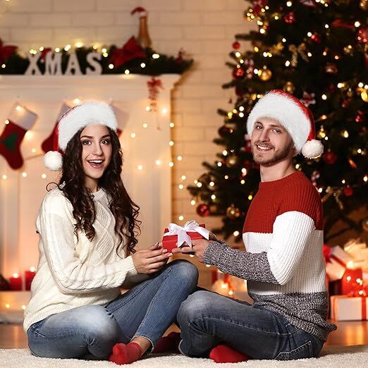 3Pack Christmas Santa Hats for Adults - Extra Thicken Velvet Santa Claus Hats for Women Men Fluffy Plush Xmas Hats Christmas Party Supplies New Year's Eve Party Hats for Adults Teenagers - Image 3