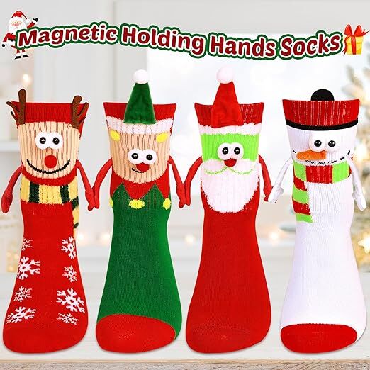 4 Pairs Christmas Socks, Crazy Holiday Hand Holding Socks Funny Christmas Stocking Stuffers - Image 2