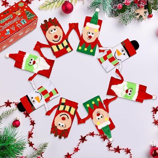 4 Pairs Christmas Socks, Crazy Holiday Hand Holding Socks Funny Christmas Stocking Stuffers - Image 3