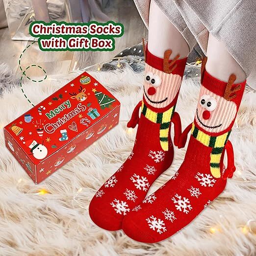 4 Pairs Christmas Socks, Crazy Holiday Hand Holding Socks Funny Christmas Stocking Stuffers - Image 4
